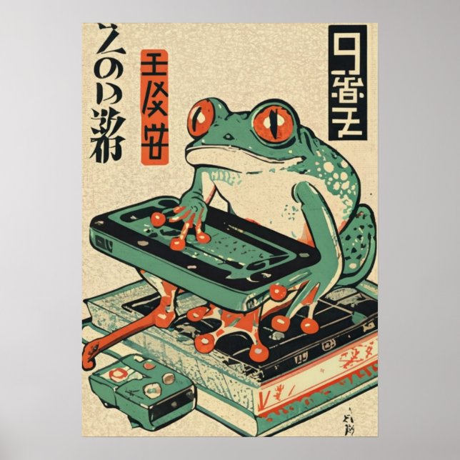 Groda som spelar PC-spel, Ukiyo-e Groda Konst, Gro Poster (Framsidan)