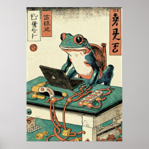 Groda som spelar PC-spel, Ukiyo-e Groda Konst, Gro Poster