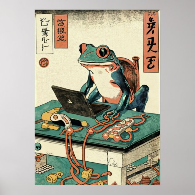Groda som spelar PC-spel, Ukiyo-e Groda Konst, Gro Poster (Framsidan)