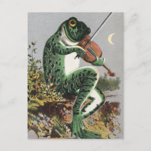 Groda som spelar Violin Vintage Postcard Vykort