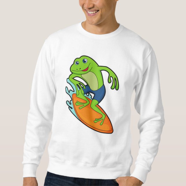 Groda som surfer med ytskiva lång ärmad tröja (Framsida)