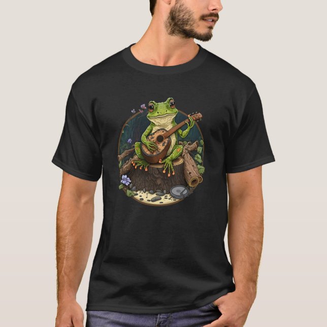 Groda spelar gitarr Groda spelar banjo på stock T Shirt (Framsida)