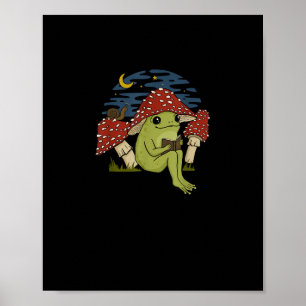Groda Svamp Hatt Läsande Bok - Cottagecore Goblin Poster