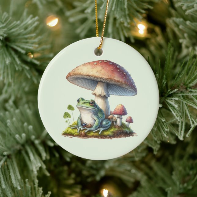 Groda under en svamp Söt natur Julgransprydnad Keramik (Träd)