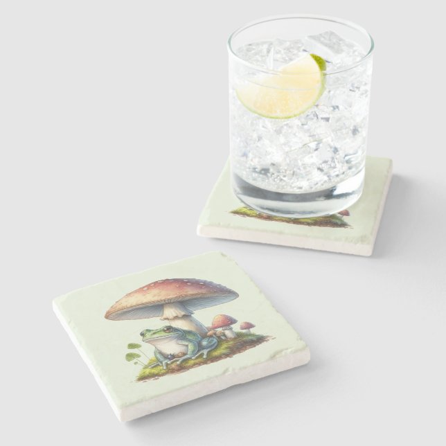 Groda under en svamp Söt natur Stenunderlägg (Sidan)