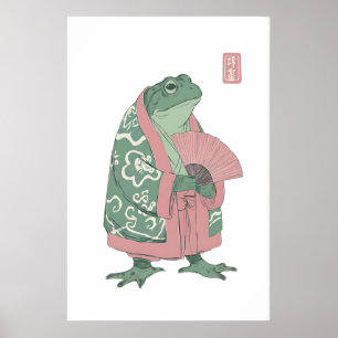 Groda Väggkonsttryck, Kimono och Fläkt Illustratio Poster
