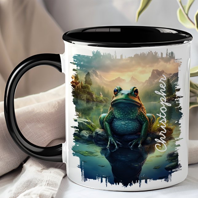 Groda vid bergssjöreflektion mugg (Skapare uppladdad)