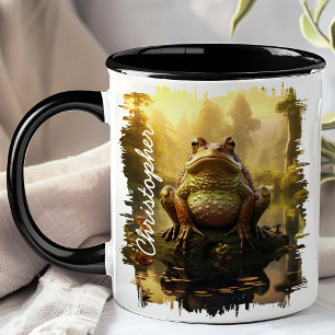 Groda vid morgondammens spegelbild mugg