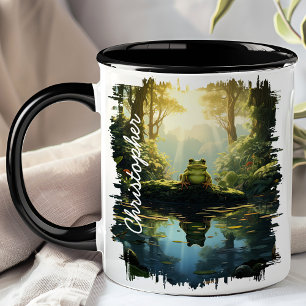 Groda vid skogsflod reflektion mugg