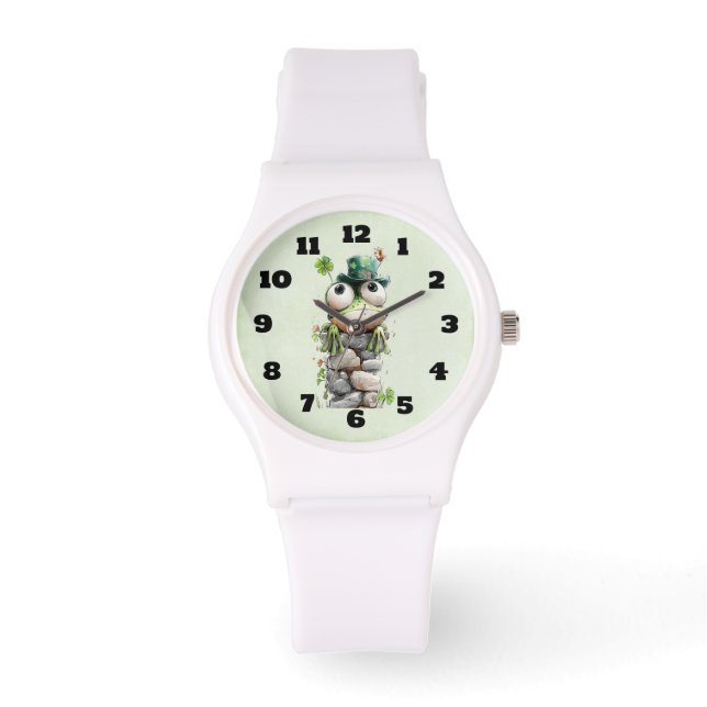Grodan med grön hatt och shamrock söt armbandsur (Framsida)