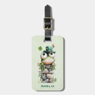 Grodan med grön hatt och shamrock söt bagagebricka
