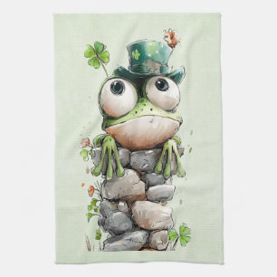 Grodan med grön hatt och shamrock söt kökshandduk