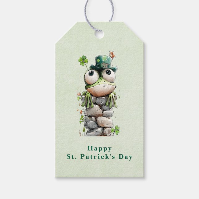 Grodan med grön hatt Söt St. Patrick's Day Presentetikett (Framsidan)