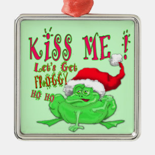 Grodan med santa hattordstäv kysser mig julgransprydnad metall