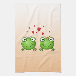 GrodaPrince och grodaPrincess, med hearts. Kökshandduk