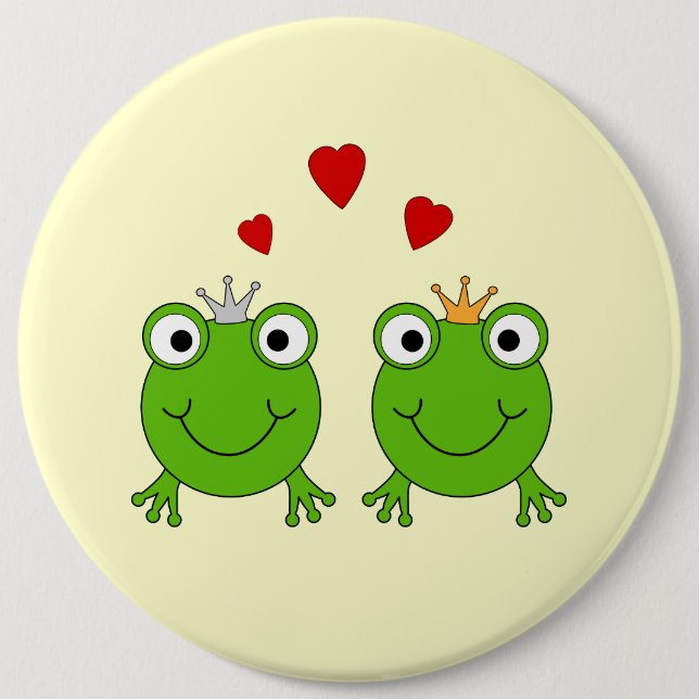 GrodaPrincess och grodaPrince, med hearts. Knapp (Framsida)