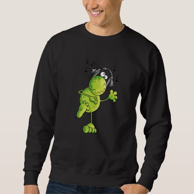 Grodd med hörlurar för musik I Roligt Music C Lång Ärmad Tröja (Framsida)