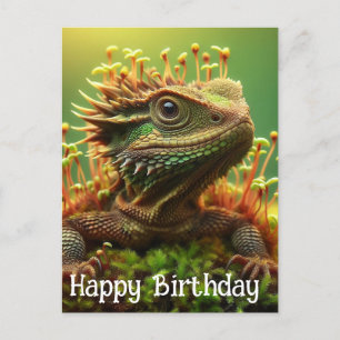 Groddande ödla i mossans trädgård Glad födelsedag Vykort