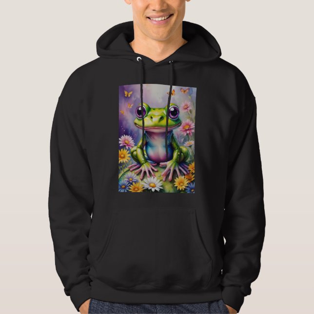 Groddar med blommande digital konst hoodie (Framsida)