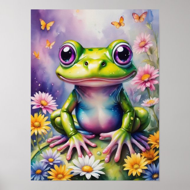 Groddar med blommande digital konst poster (Framsidan)