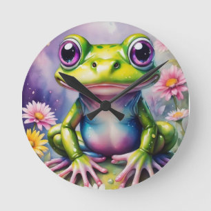 Groddar med blommande digital konst rund klocka