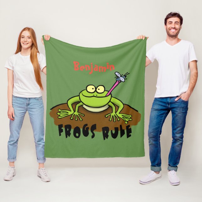 Groddar regelrätt lustig grönt groda tecknad fleecefilt (På plats)
