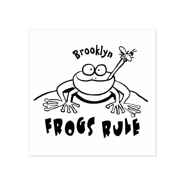 Groddar regelrätt lustig grönt groda tecknad stämpel (Tryck)