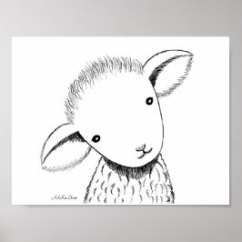 Groddjur av kutlamm Nursery Decor Lamb Teckning Poster