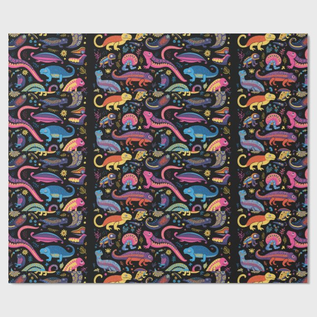 Groddjur i fantasin färg på svart presentpapper (Platt)