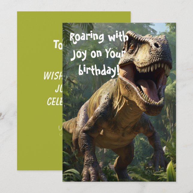 Groddkort för Dinosaur Birthday Grönt Greeting Car Inbjudningar (Fram/baksida)