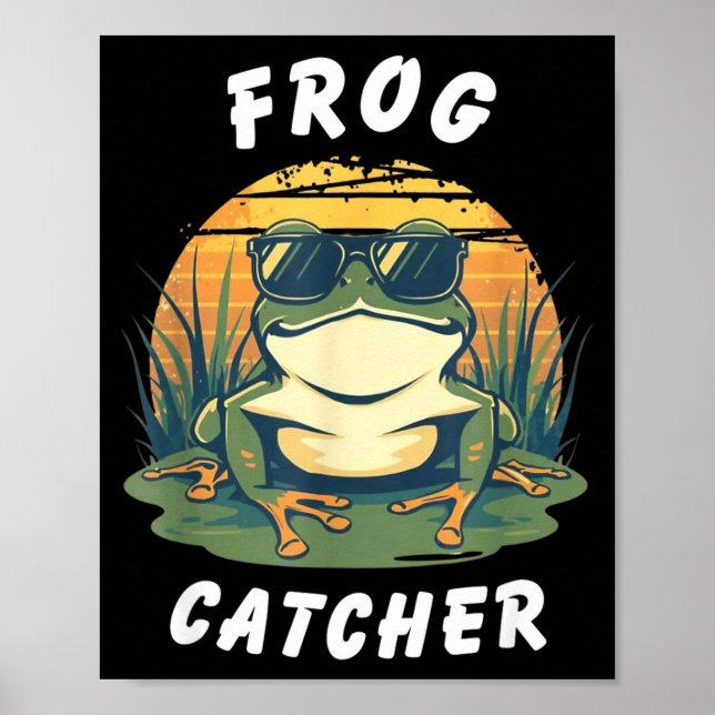 Grodfångare Retro Grodjägare Rolig Utomhusdamm Poster (Framsidan)