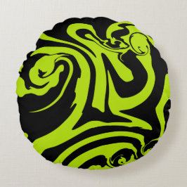Grödgrön och svart reflexvirvel rund kudde
