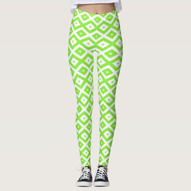 Grödgrön och vit diamant mönster leggings (Framsida)