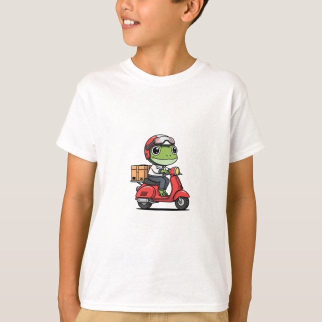 Grodleveransförare Scooter Röd hjälm Barn T Shirt (Framsida)