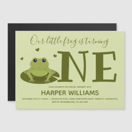 Grodling En Grönt djur första födelsedag Magnetisk Inbjudningskort