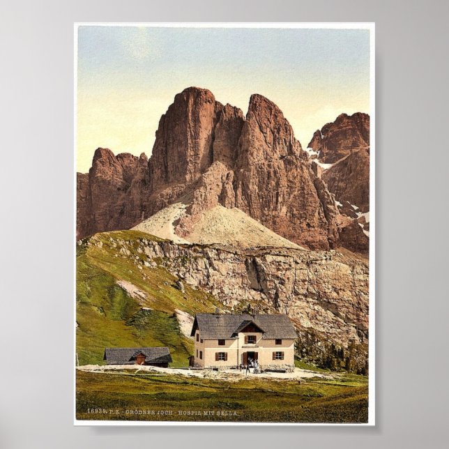Grodnerjoch, hospice och Sella, Tyrol, Austro-Hung Poster (Framsidan)