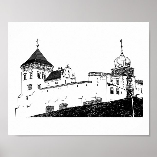 Grodno Belarus Architecture Castle Sketch Poster (Framsidan)