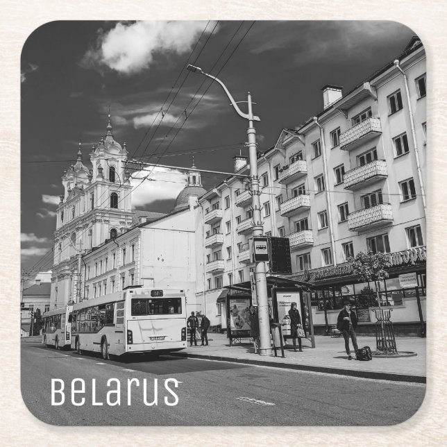 Grodno Belarus Cityscape Architecture City View Underlägg Papper Kvadrat (Framsidan)