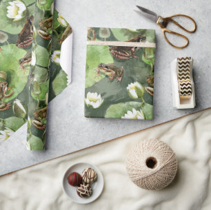 Grodor, grönt och vita liljor från vatten presentpapper