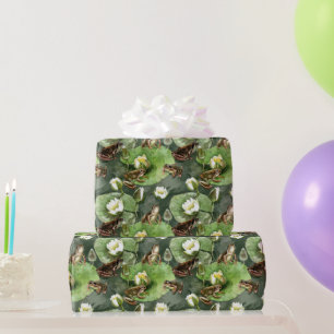 Grodor, grönt och vita vatten lilies mönster presentpapper