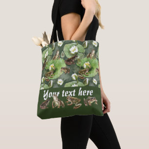Grodor, grönt och vita vatten lilies mönster tygkasse