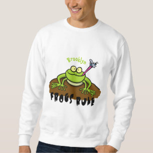 Grodor härskar rolig grön groda tecknad film lång ärmad tröja