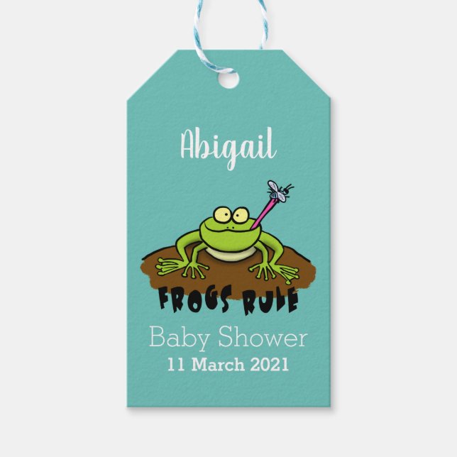 Grodor härskar rolig grön groda tecknad film presentetikett (Framsidan)