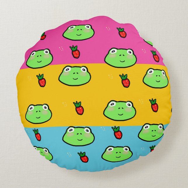 Grodor och jordgubbar i Älskare Rund Kudde (Baksidan)