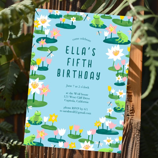 Grodor och Lily Dynors Cute ANPASSNINGSBAR FÖDELSE Inbjudningar (Frogs and Lily Pads Cute CUSTOM BIRTHDAY PARTY Invitation Kids 
)