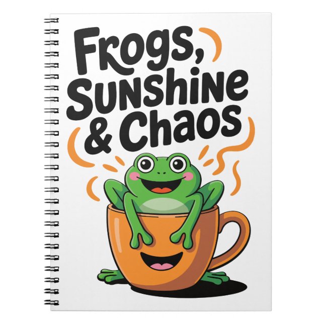 Grodor, solsken och kaos - Cute Frog i Kaffe Kopp Anteckningsbok (Framsidan)