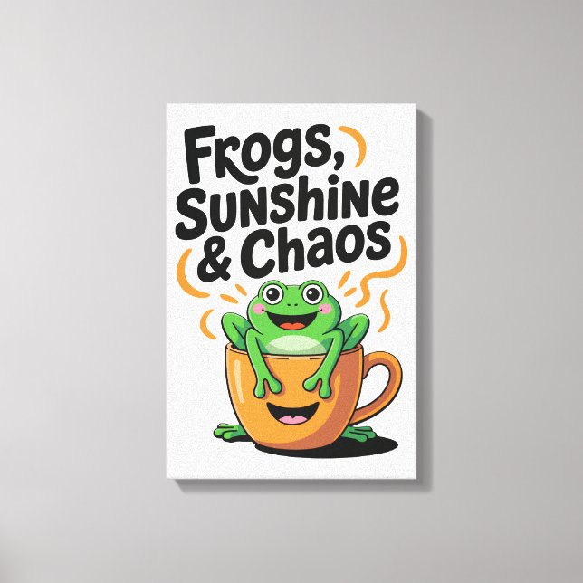 Grodor, solsken och kaos - Cute Frog i Kaffe Kopp Canvastryck (Framsida)