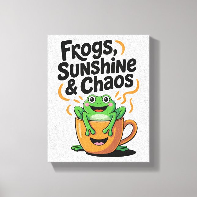 Grodor, solsken och kaos - Cute Frog i Kaffe Kopp Canvastryck (Framsida)