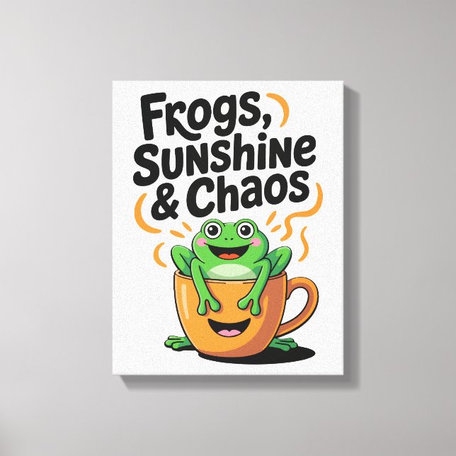 Grodor, solsken och kaos - Cute Frog i Kaffe Kopp Canvastryck (Framsida)