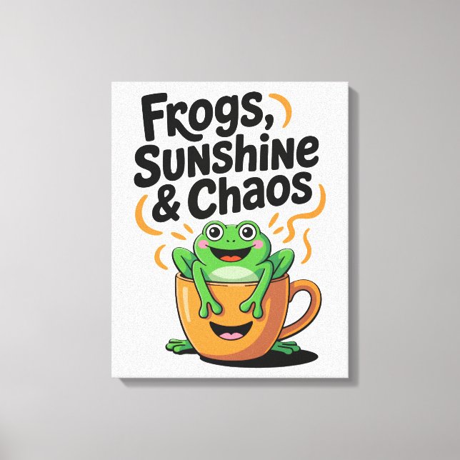 Grodor, solsken och kaos - Cute Frog i Kaffe Kopp Canvastryck (Framsida)